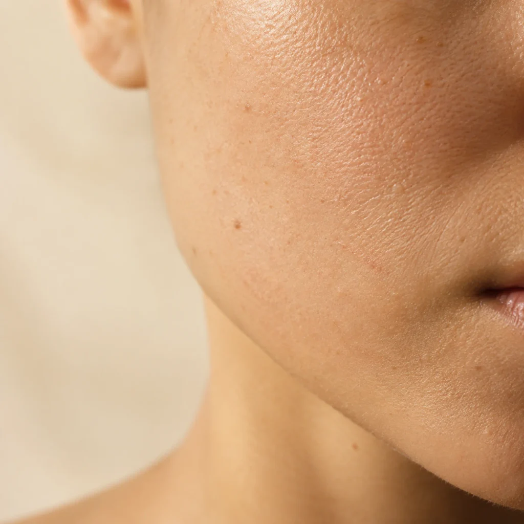 Bare clean skin before any photoshoot makeup is applied